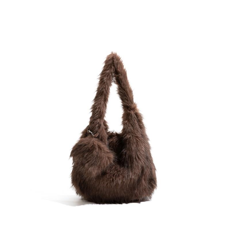 

Korean Style Women Furry Fluffy Soft Plush Underarm Bag Winter New Elegant Solid Color Large Capacity Shoulder Bag Handbag