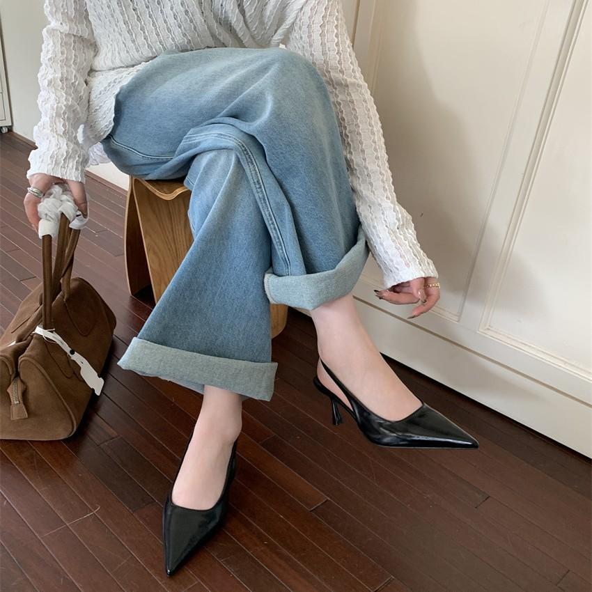 2025 New Spring and Summer French Beige with Skirt Pointed High Heels Women's Thick Heels Single Shoes Empty Bag Head Cool