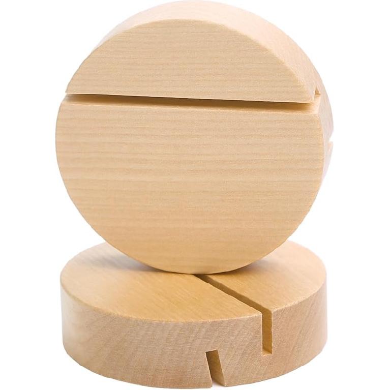 UNIQOOO 5 Pack Wood Table Number Stands | 1/8” Thick Acrylic Sign Holders | Oak Wood Display Stands | Place Card Holder, Perfect for Retail Shop