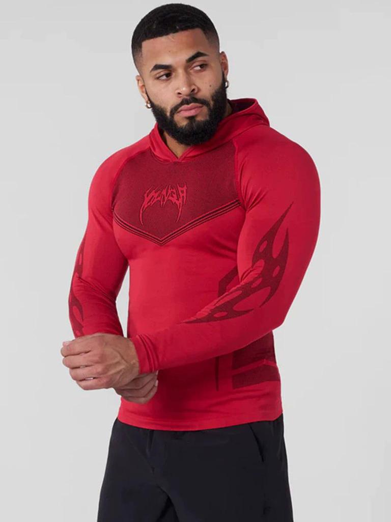 YOUNGLA Men's Tight Hooded Quick-Dry Long Sleeve T-shirt for Running, Sports, Fitness, and Training