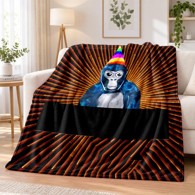 Gorilla Tag Party Time Flannel Throw Blanket Soft Warm Cozy For Sofa Bed Indoor Home Bedroom Use