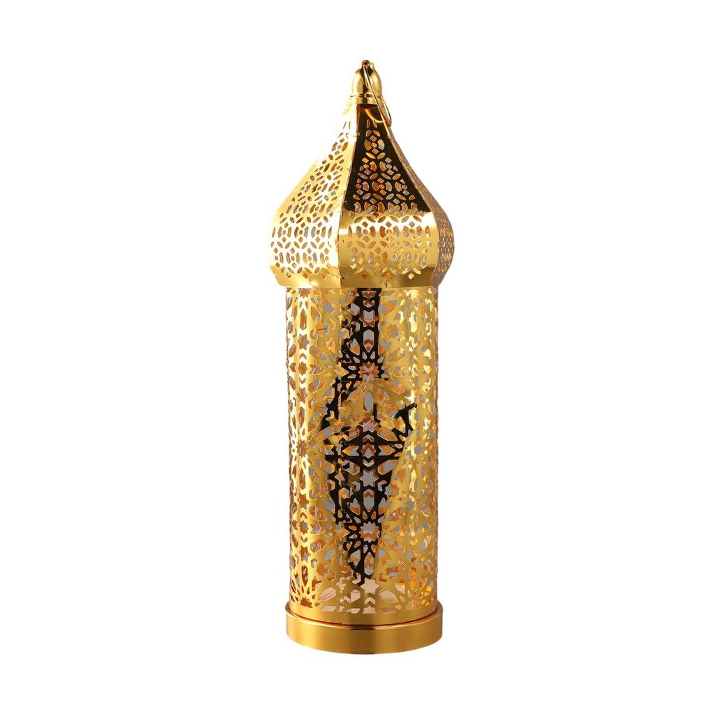 Christmas Moroccan Retro Golden Hollow LED Wind Lamp Iron Lantern Hotel Home Bedroom Living Room Atmosphere Decor Lamps
