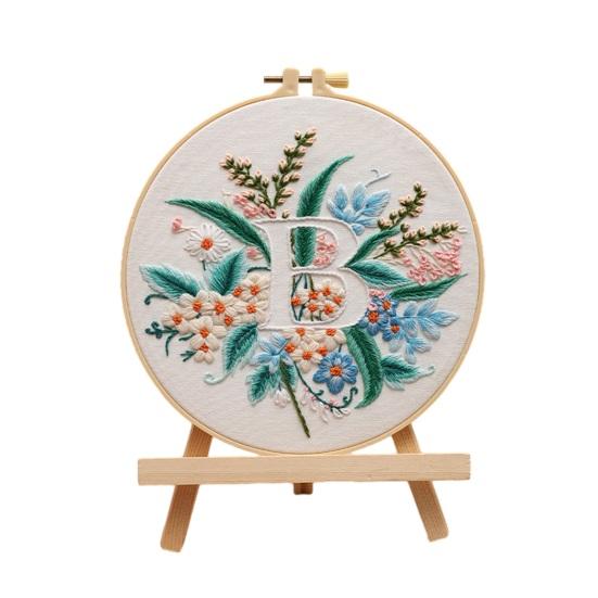 Floral Letter Embroidery Kit A To Z Embroidery Starter Kit with Hoop Fabric