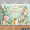 2D Mint Green & Pink Floral Happy Birthday Backdrop Banner Photography Background