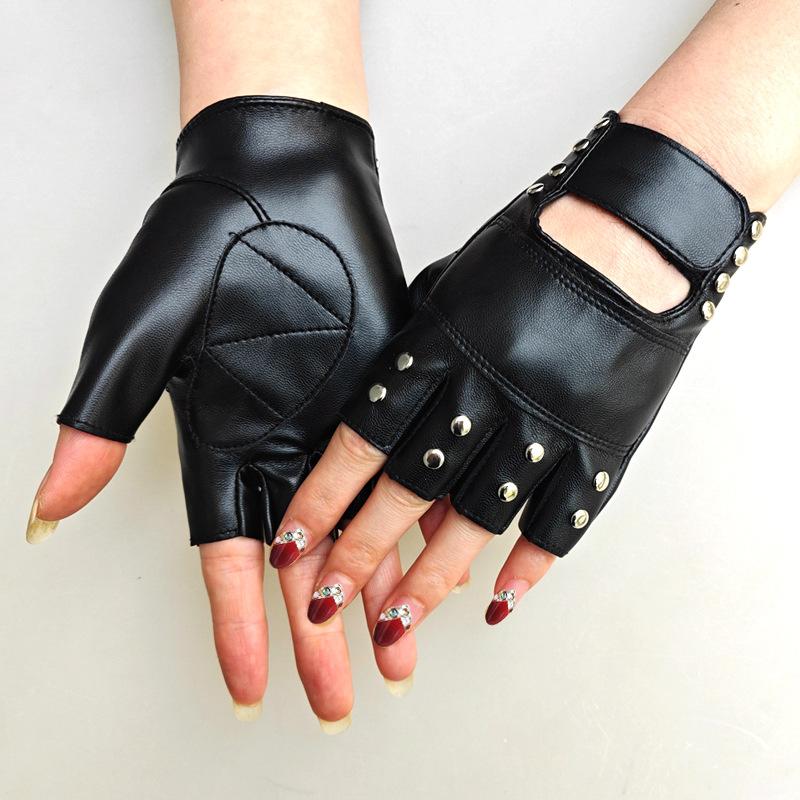 Herren Damen Nieten Halbfinger Lederhandschuhe, Punk Rock Gothic Fingerlose Handschuhe für Motorradfahren, Cosplay, Autofahren, Training, Bühnenauftritt