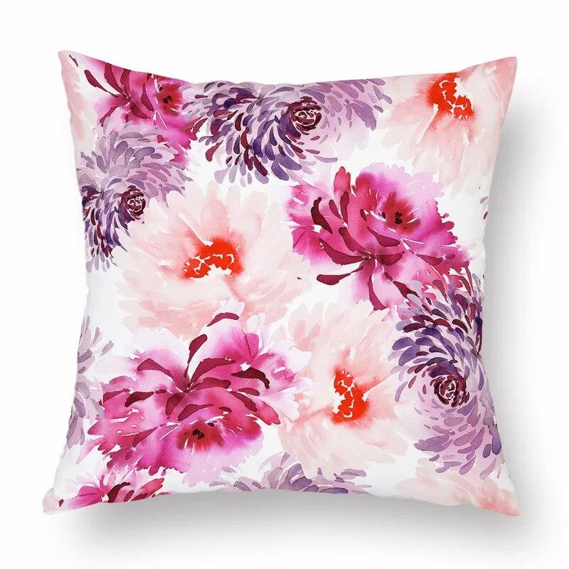 Spring Watercolor Floral Pillowcase Pink Rose Decorative  Sofa Living Room Bed  Home