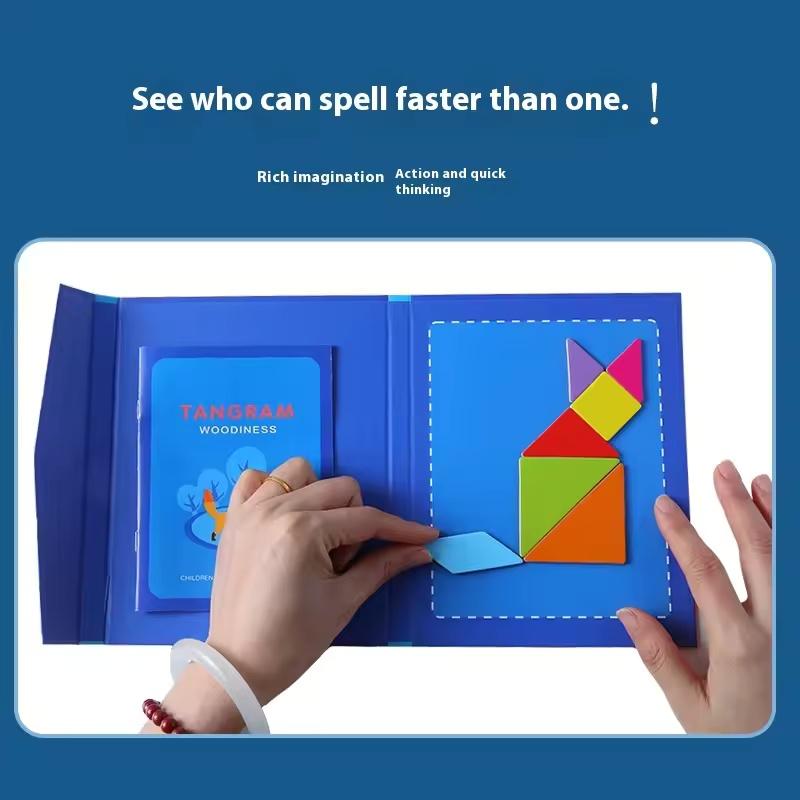 Funy Magnetic Jigsaw Puzzle 3D Geometric Shapes Tangram Board Kindergarten Montessori Games For Children kindergartenToys