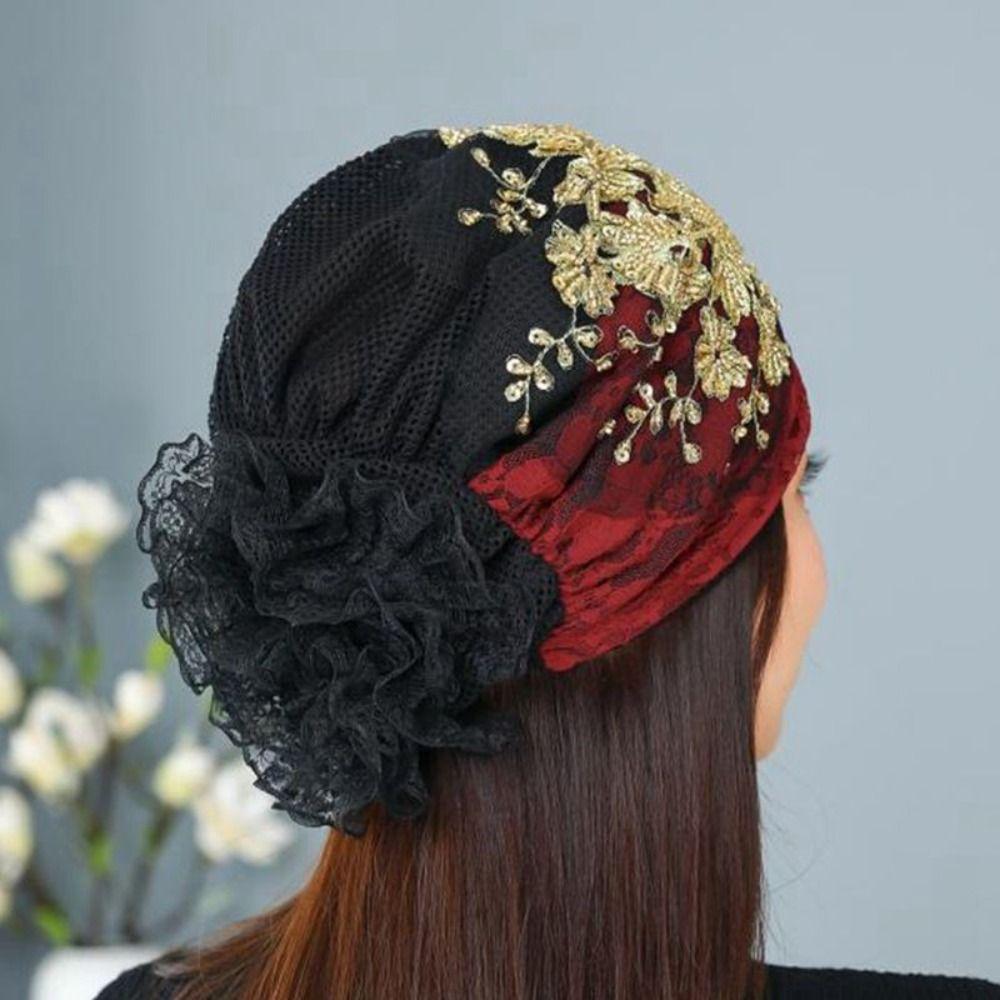 Phoenix Tail Women Headscarf Turban Cap Beanie Hair Cover Cap Luxury Floral Lace Caps  Head Wraps
