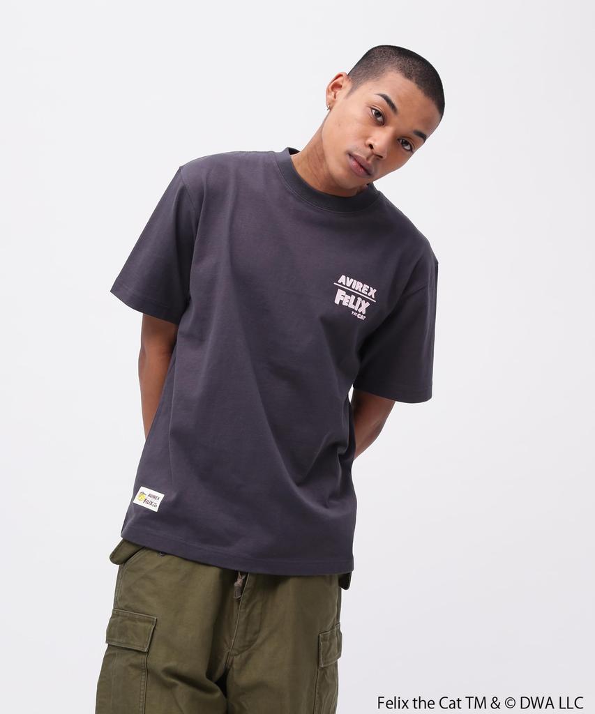 AVIREX FELIX COMICS Short Sleeve Size T-SHIRT, Felix, Men's T-Shirt, 2XL, 410, Charcoal, 783-5134036
