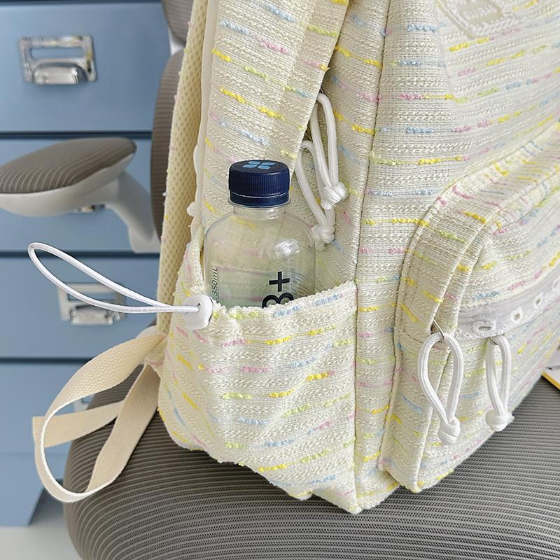 Cute Striped Backpack with Lace Trim, Lightweight School Bag for Women and Teens
