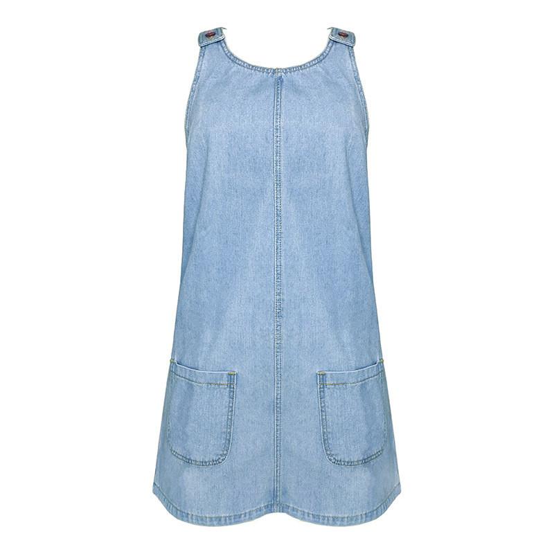 Denim Dress For Women Summer Sleeveless A Line Casual Cotton Polyester Fabric