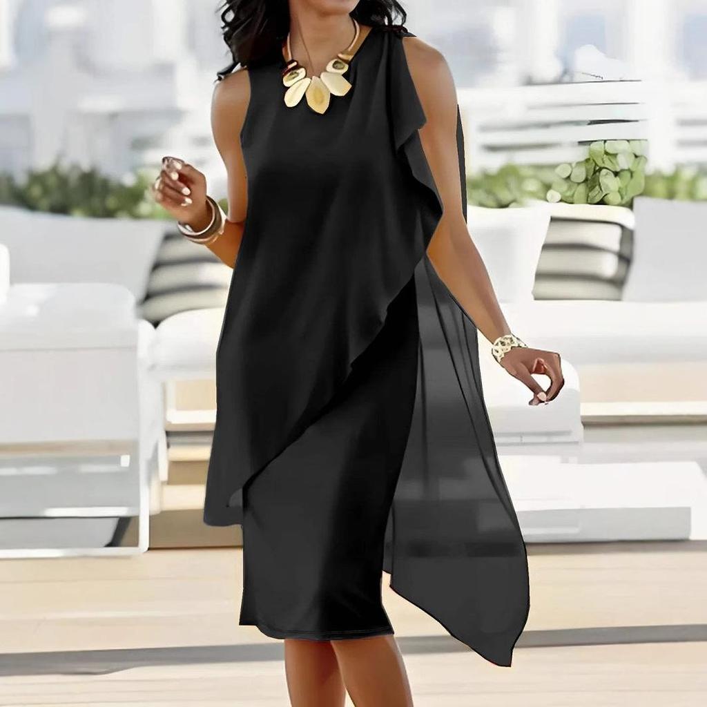 2025WIsh Urban Chic Sleeveless Summer Dress: Elegant, Irregular Chiffon Design