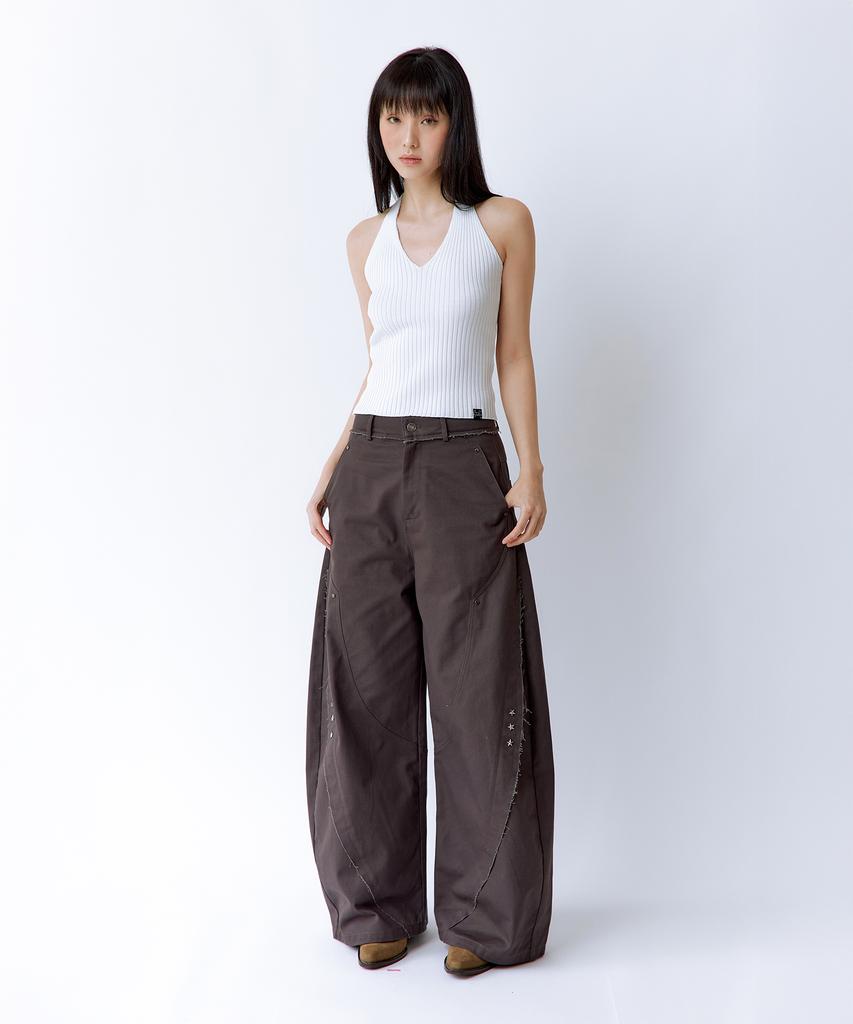 ROUGHNECK Distressed Wide Pants Brown
