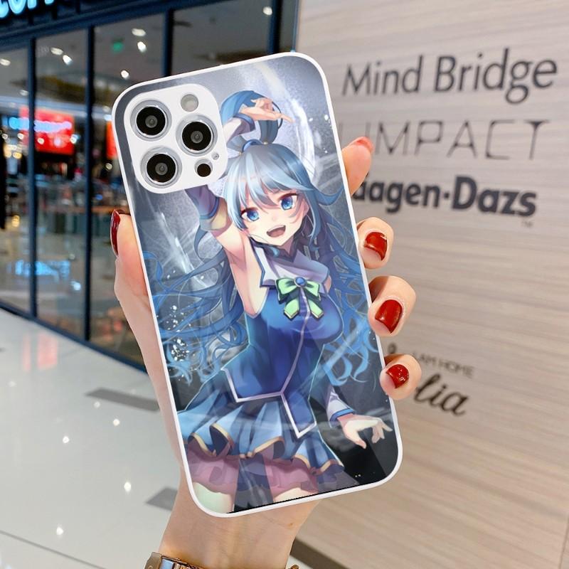 Husă de telefon drăguță Konosuba Anime Girl pentru IPhone 14 13 12 11 Pro Max X XR XS 8 7 Plus Husă de telefon din sticlă lichidă