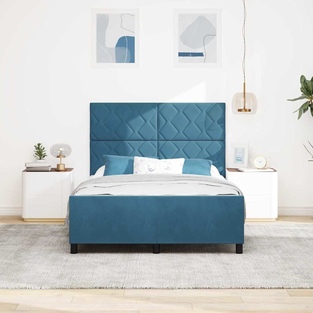 Box Spring Bed with Headboard Dark Blue 140 X 190 Cm Velvet