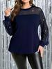 Women's Plus Size Mesh Rhinestone Long Sleeve Top Elegant Round Neck Party Blouse