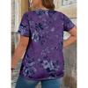 Elegant Floral V-Neck Women's Plus Size T-Shirt - Soft Casual Comfort Fit Short Sleeve Top