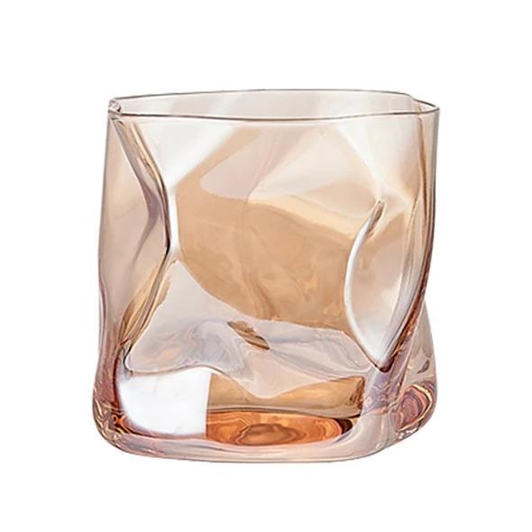 280ml Glass Irregular Cups Creative Twisted Grain Cup Abnormal Shape Frosted Transparent Golden Edge Whiskey Glass Wine Glasses