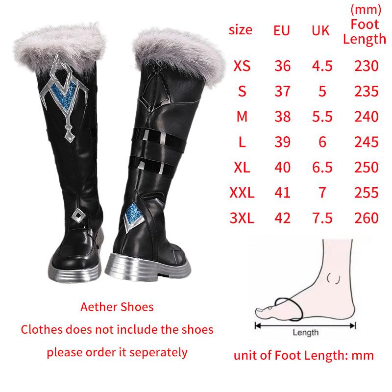 Game Impact Aether Snezhnaya Reiziger Nieuwe Huid Cosplay Kostuum Pruik Haar Schoenen Laarzen voor Mannen Rolspel Halloween Outfits XXL black