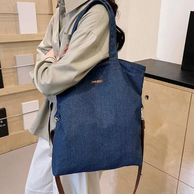 Letter Embroidered Denim Tote Bag Casual Crossbody Bag for Women Shoulder Bag for School Work Commuting and Daily Use