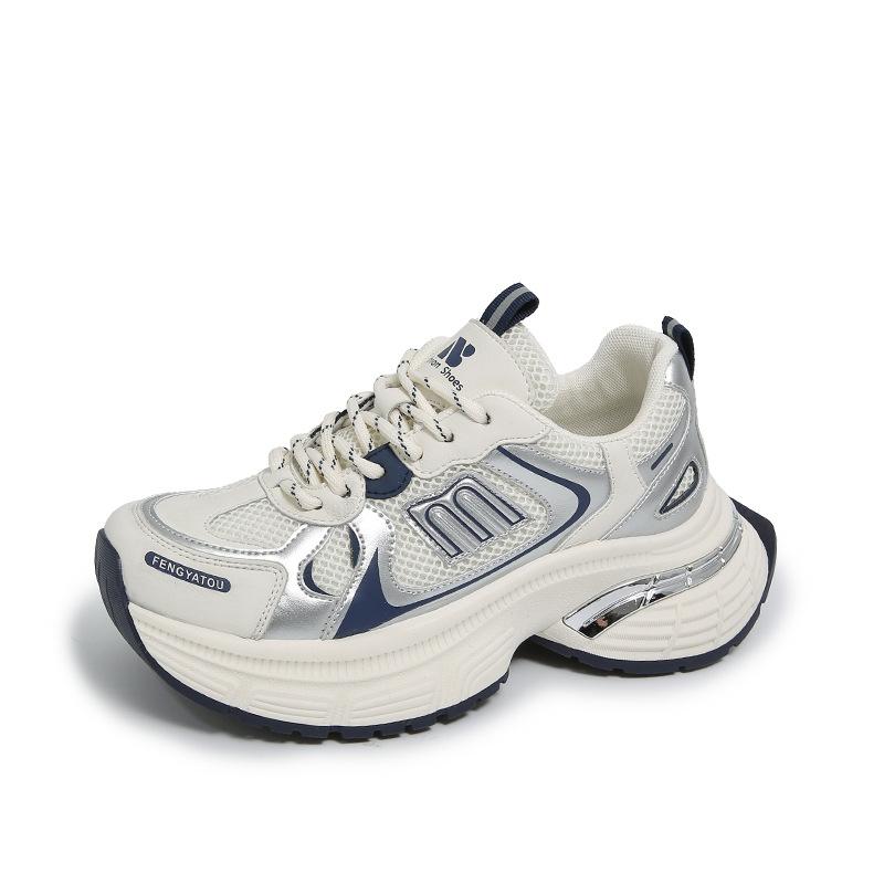 

Серебряные ножки показывают туфли для маленьких пап, женская обувь 2025 года, новая спортивная обувь из кожи, универсальная повседневная обувь на платформе, обувь Forrest Gump 40 синий