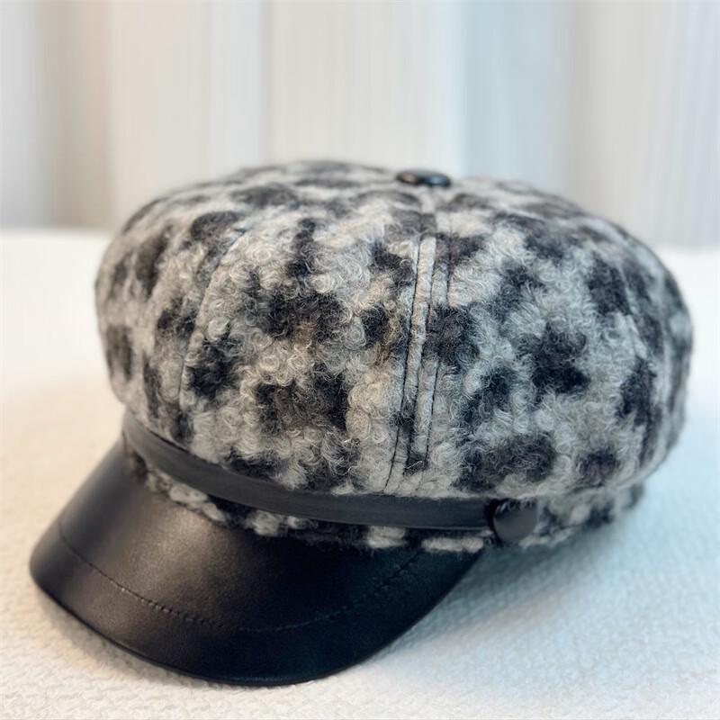 

Женская восьмиугольная шляпа художника с леопардовым принтом из плюша с кожаным козырьком