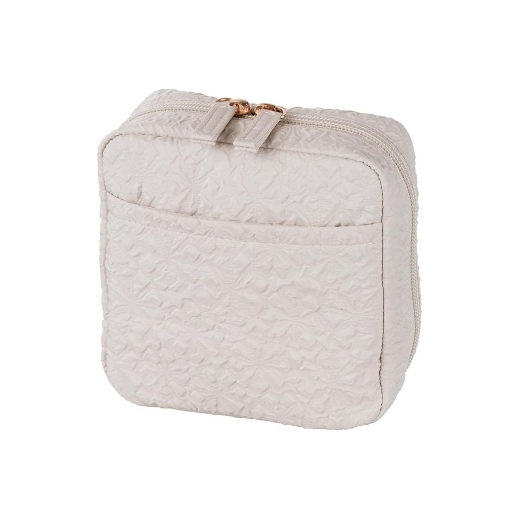 Kyoto Doll Studio Cosmetic Pouch Makeup Small Item Holder Women Stand-Up Storage Possible (Embossed Ecru)