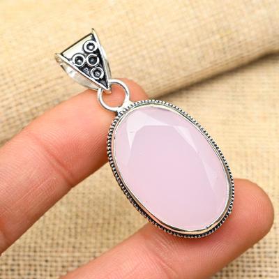 Fantastischer rosa Chalcedon-Edelstein aus 925er-Sterlingsilber, handgefertigter schöner Schmuckanhänger für Frauen
