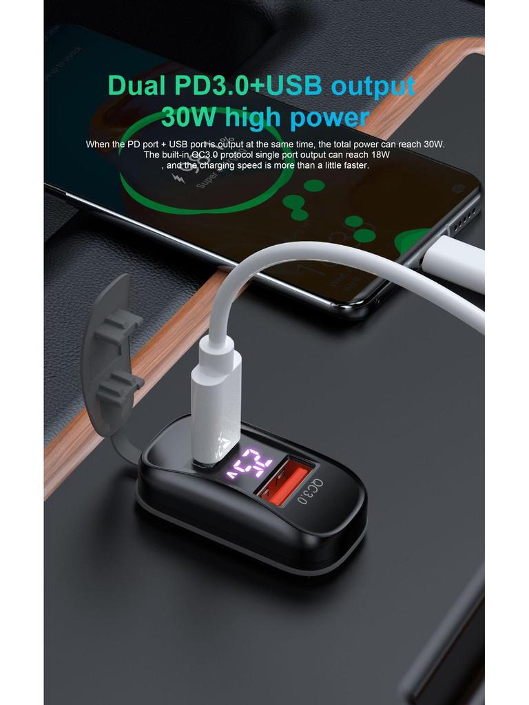 Dual USB Onboard Charger for Car/Motorcycle with Digital Display, 12-24V