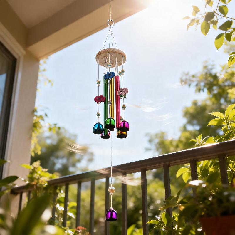 Colorful Metal Wind Chimes Wooden Top Hanging Decor With Flower Beads Wind Chime For Home Garden Patio Terrace Decor Wind Chimes