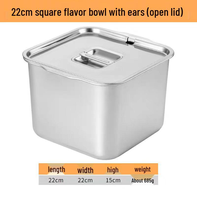 304 Stainless Steel Square Jam Bowl with Lid - Commercial Kitchen Seasoning and Sauce Container.