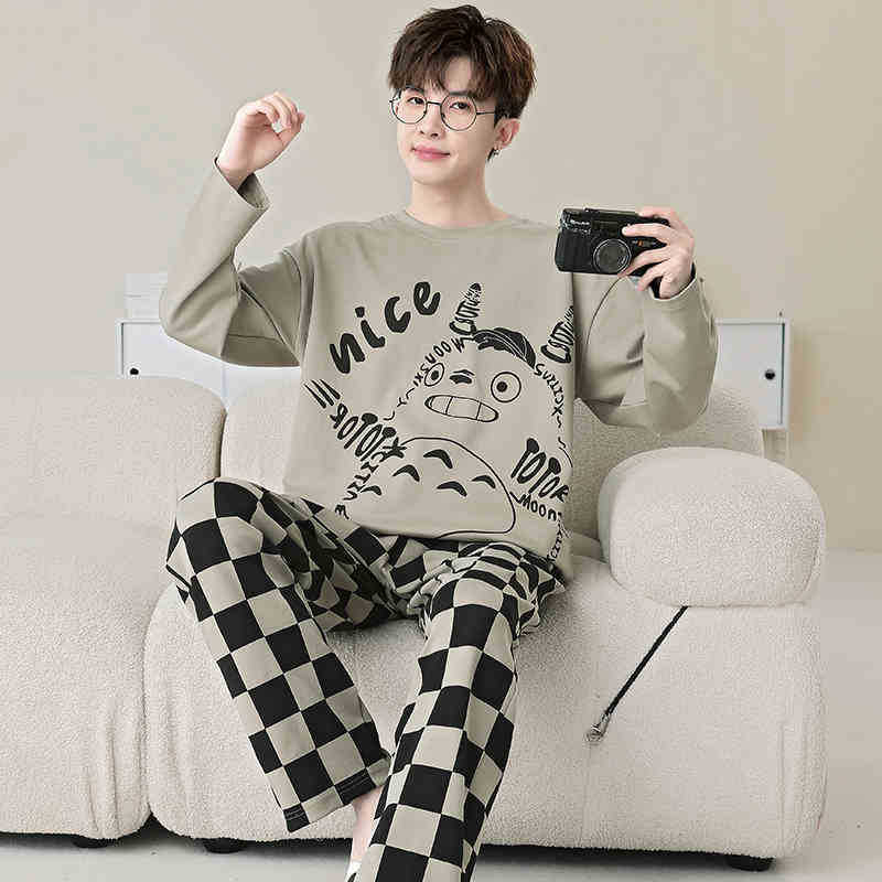 Frühling und Herbst Neue Herren Pyjamas Homewear Anzug Teenager Lose Freizeit Große Größe Unterwäsche Pyjamas Homewear Anzug