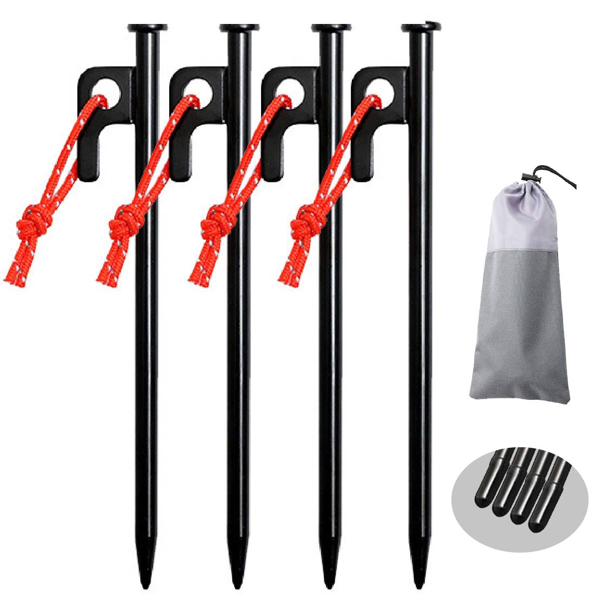 

YAPJEB Pegs 20cm 30cm Tent Pegs Tarp Pegs Camping Pegs Solid Stake High Strength Laser Welding Reflective Rope with Cap for Hard Ground Camping