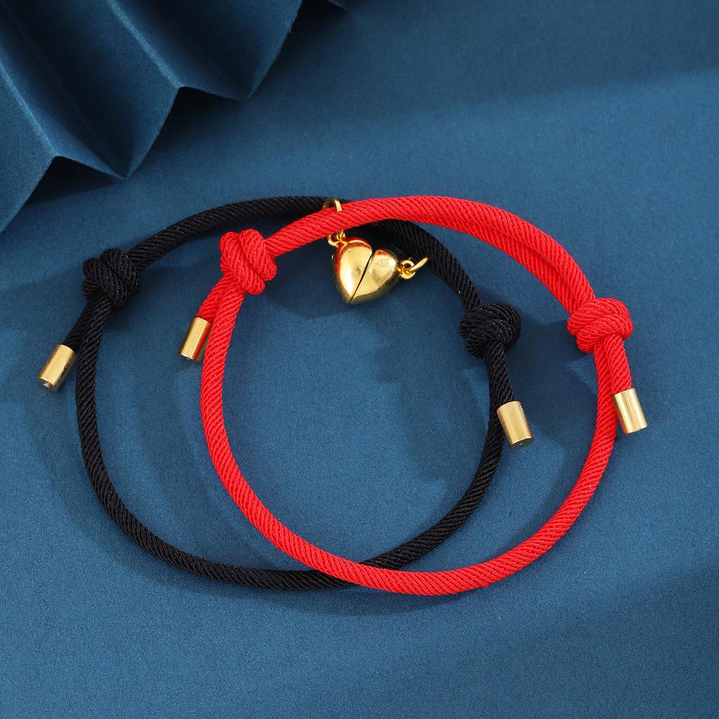 Gold Heart Magnet Milan Couple Bracelet Set Unisex Matching Bangles Jewelry