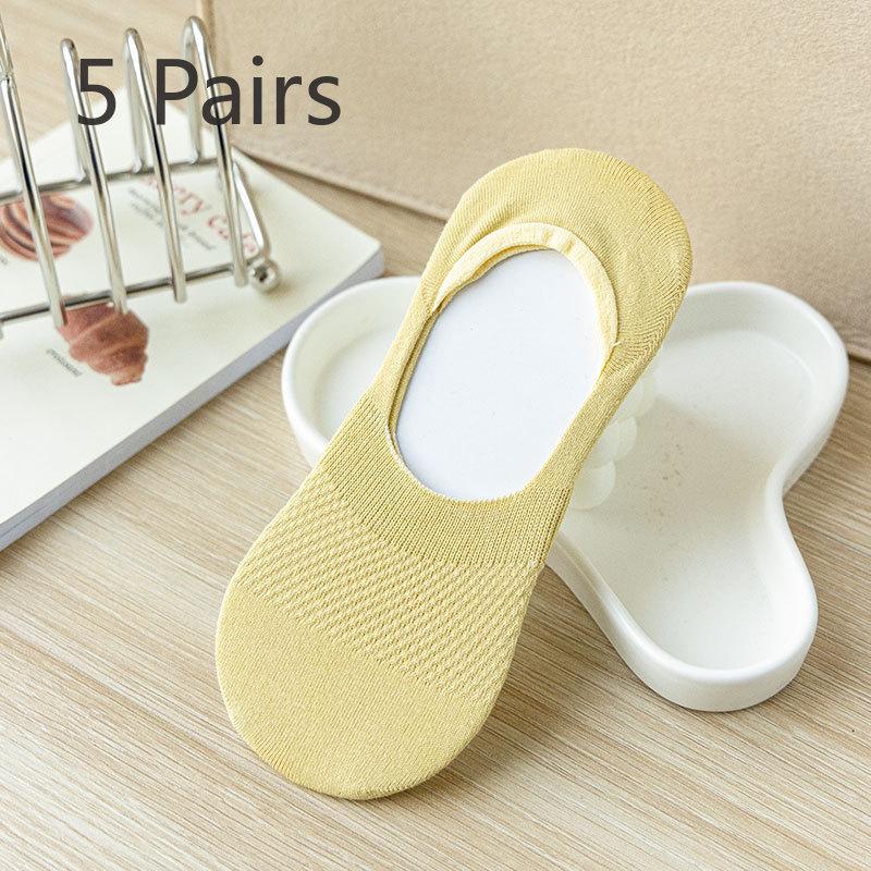 

5 пар женских летних тонких хлопковых носков 7A с антибактериальными свойствами, поглощающими запах и пот, невидимые носки-лодочки 5 Pairs жёлтый