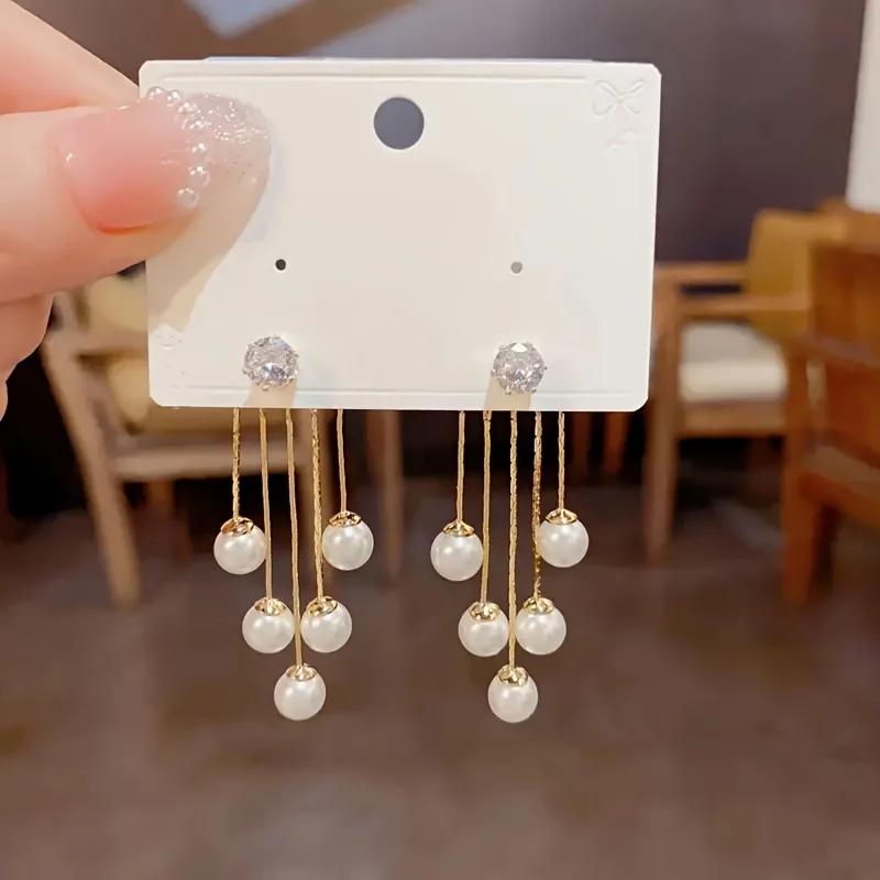 1 Pair of Elegant Long Tassel Earrings for Women Golden Alloy with Embellishment Perfect for Daily Wear or Party Occasions