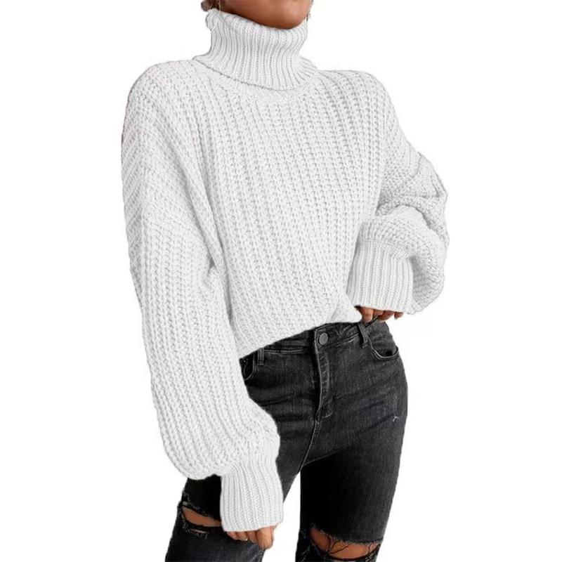 Women's Simple Fashion Non-Pilling Knitted Sweater Urban Trend Solid Color Round Neck