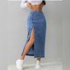 Blue Solid Pencil Skirt for Women
