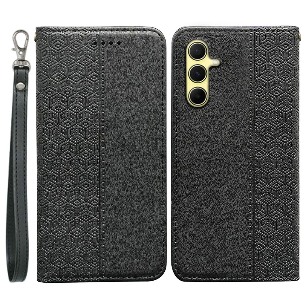 For Samsung Galaxy A15 4G/5G Wallet Phone Case Strong Magnetic Checkered Pattern Imprint Leather Flip Cover