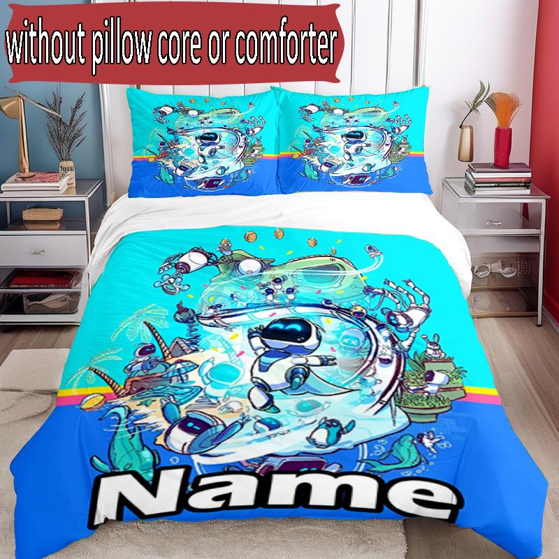 3pcs Duvet Cover Set (1*Duvet Cover + 2*Pillowcase, Without Core), Custom Name Cosmic Bot Crew Pattern Bedding Set, Home Bedroom Decor Gift