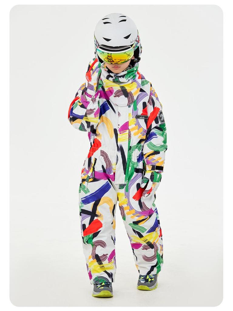Oddivski Unisex Children's Cartoon Ski Suit - Warm, Waterproof, Windproof One-Piece for Indoor Skiing.
