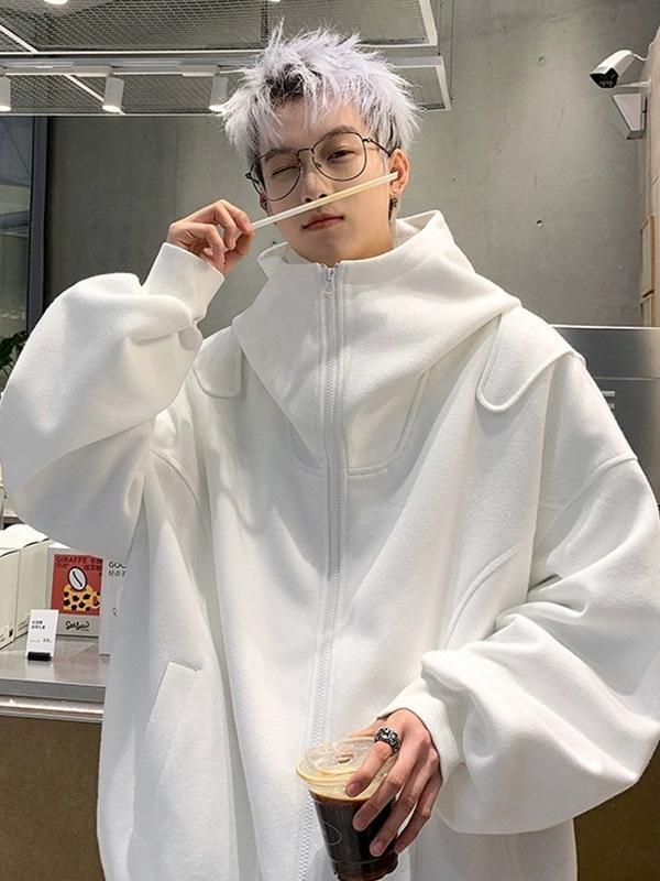 Men's Solid Color High-End Casual Loose Hooded Cardigan for Spring & Autumn