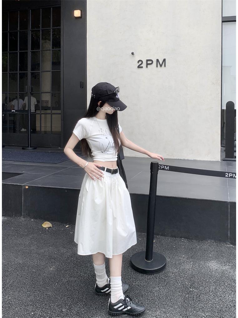 Frühling Sommer Amerikanischer Stil A-Linie Hohe Taille Midi Rock für Damen