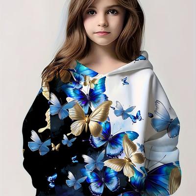 Kids Clothes Girl Hoodies Long Sleeve Beautiful 3D Butterfly Print Children Spring Fall Clothes Casual Outdoor Girl Clothes Tops