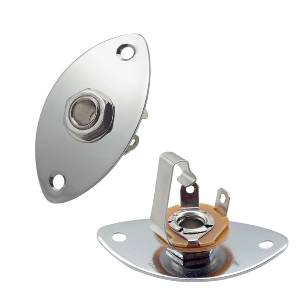 1Pcs Metal Guitar Output Input Oval Plate with Jack Socket Plug for Electric Bass Accs
