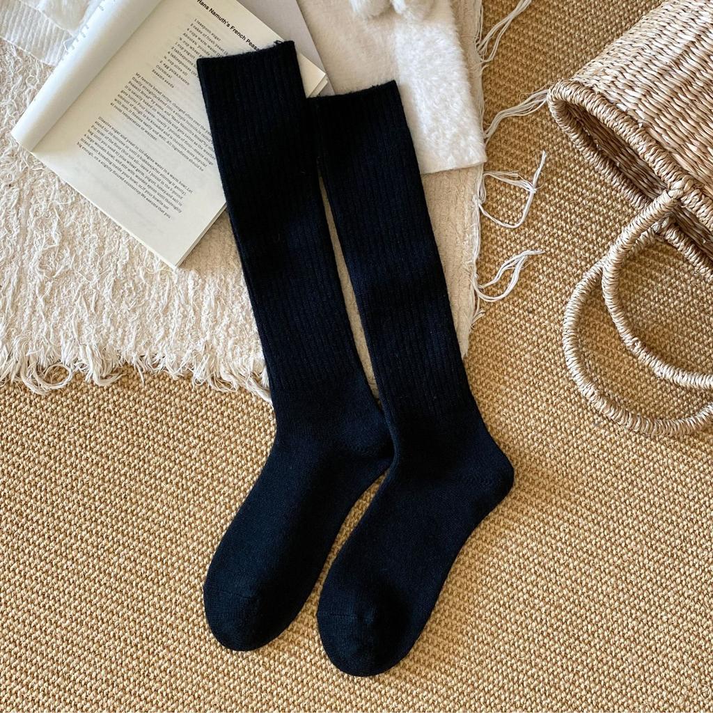 Female Autumn and Winter Warm Vertical Strip Thin Wool Calf Pile Socks