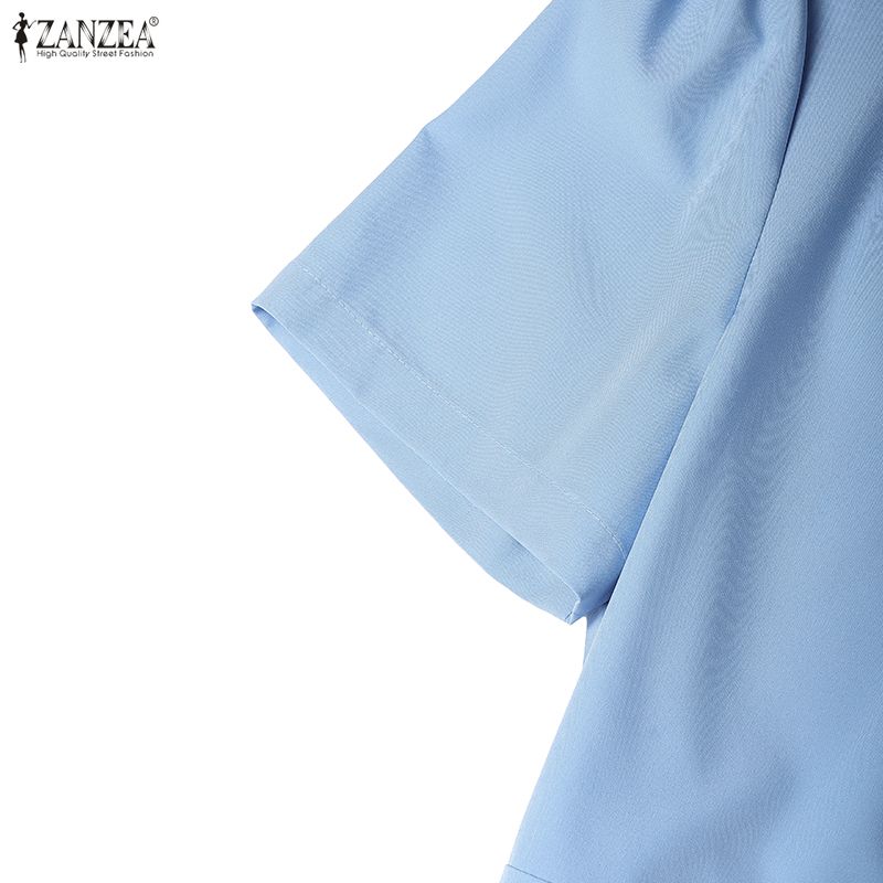 ZANZEA Women Casual Round Neck Summer Short Sleeve Dress