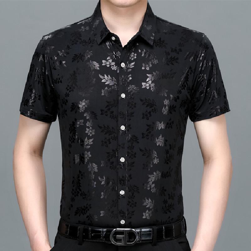 Men's Summer Ice Silk Casual Short-Sleeve Shirt - Wrinkle-Resistant, Easy-Care