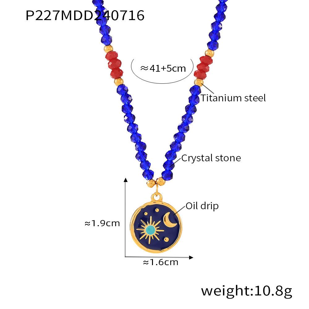

Ожерелье ручной работы с сине-красным кристаллом, синее золото, глазурь цвета звездного неба, подвеска из титановой стали, аксессуары для женщин