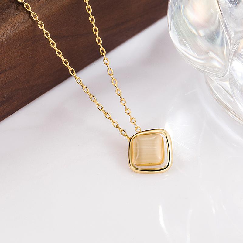 Ladies Elegant Square Opal Pendant Necklace
